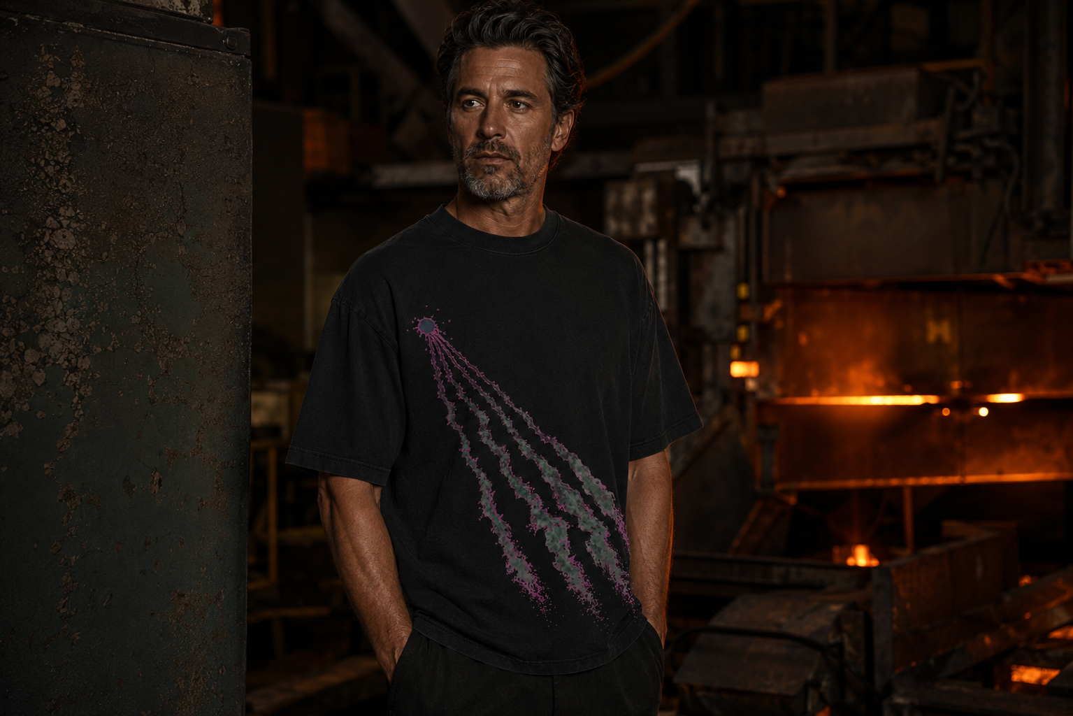 UWAGA HEAT AFFECTED ZONE campaign in a dark industrial foundry